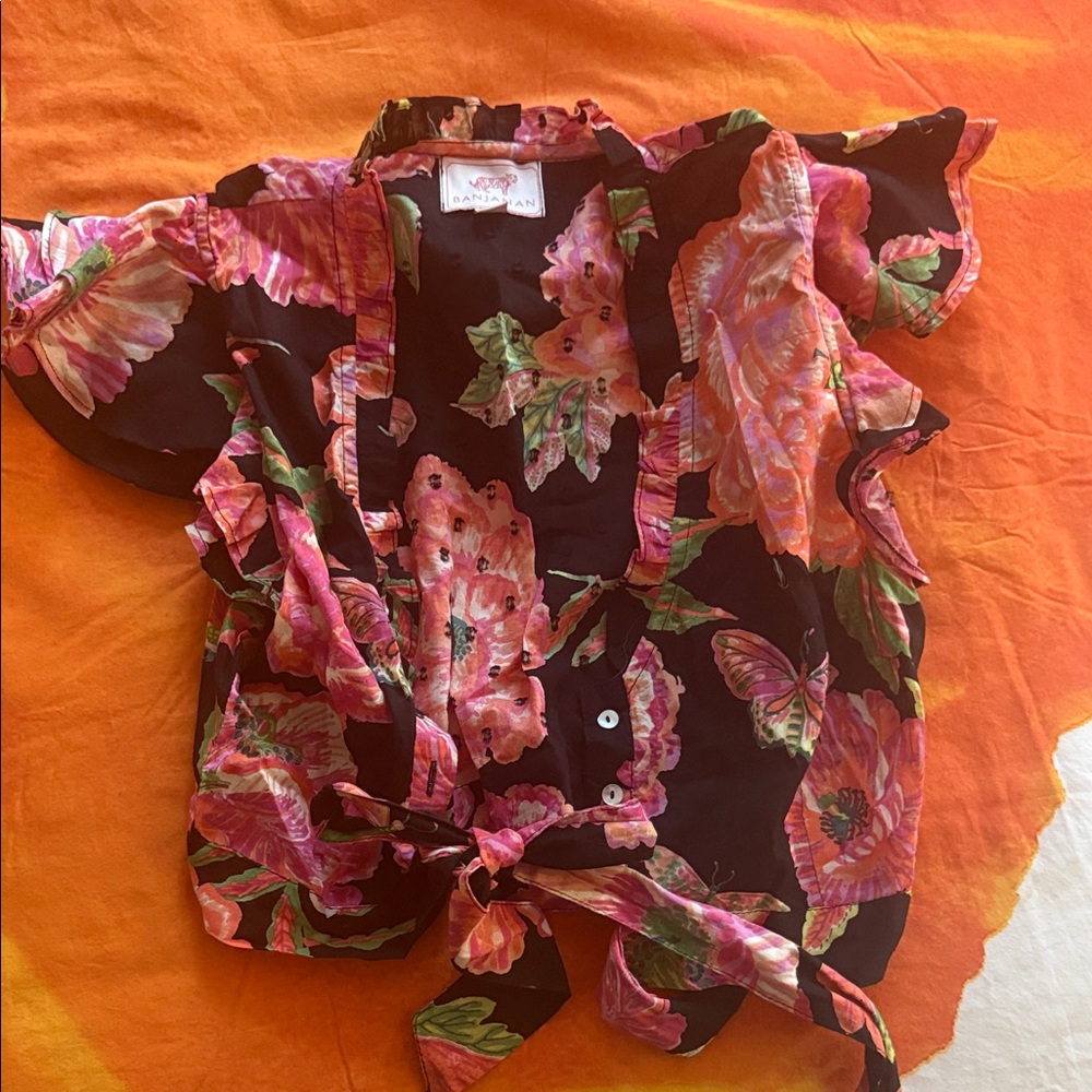 Banjanan Black Floral Tie-Front Top